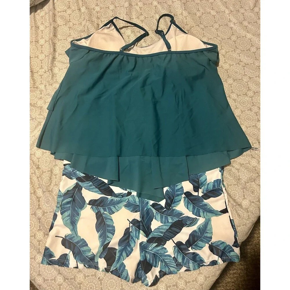 Tiered Ruffle Tankini Aqua Green With Bottom Shorts Size 4X
